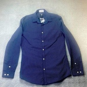 H&M Long Sleeve Business Casual Shirt Size Medium Blue/White Polka Dot
